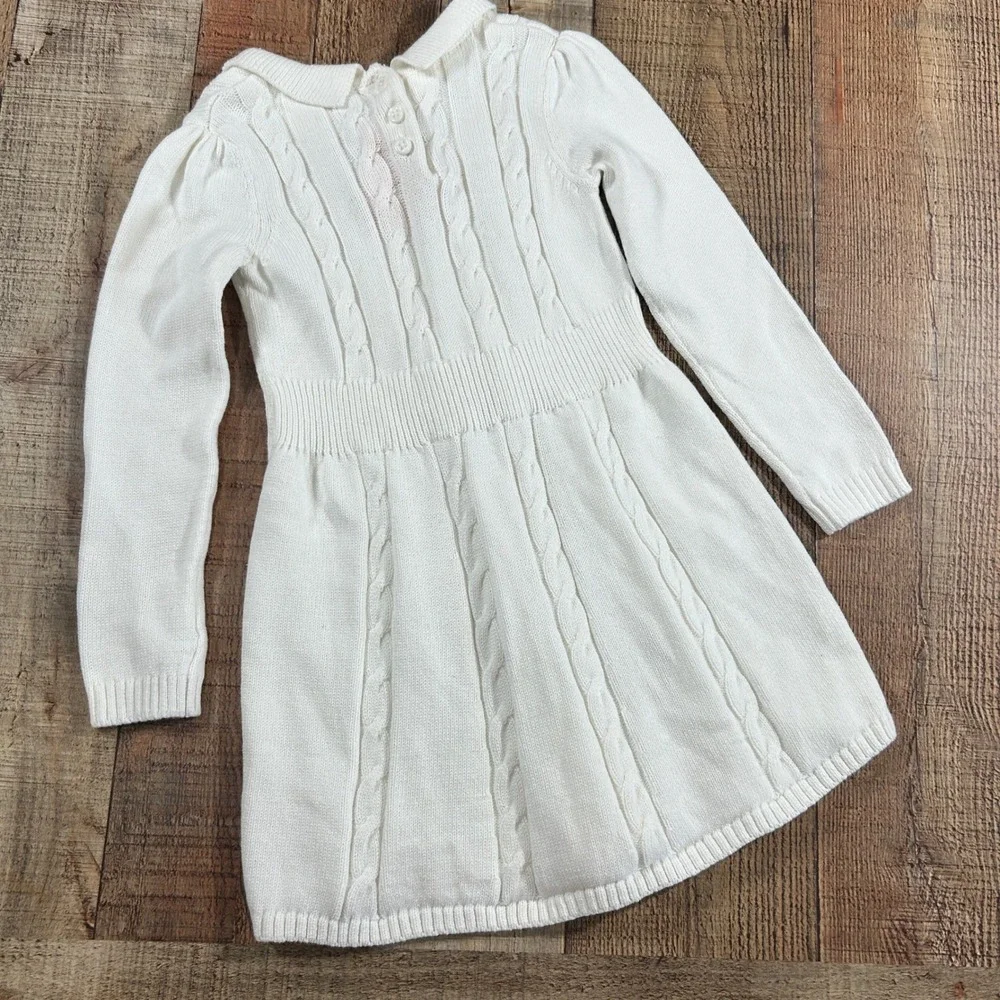 Gymboree Cable Knit Sweater Dress White Peter Pan Collar Bow 5T NWT New